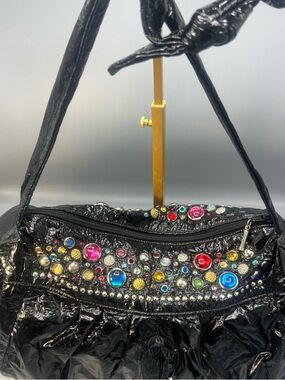Meyer usa Embellishedq Black Shoulder Bag with Multicolor Gem Accents